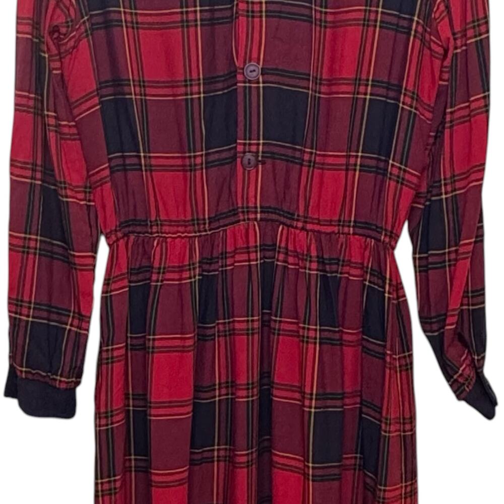 Vtg Lanz Originals Red Tartan Plaid Collared Back Buttons Rayon Size 12 USA Made - Picture 7 of 9